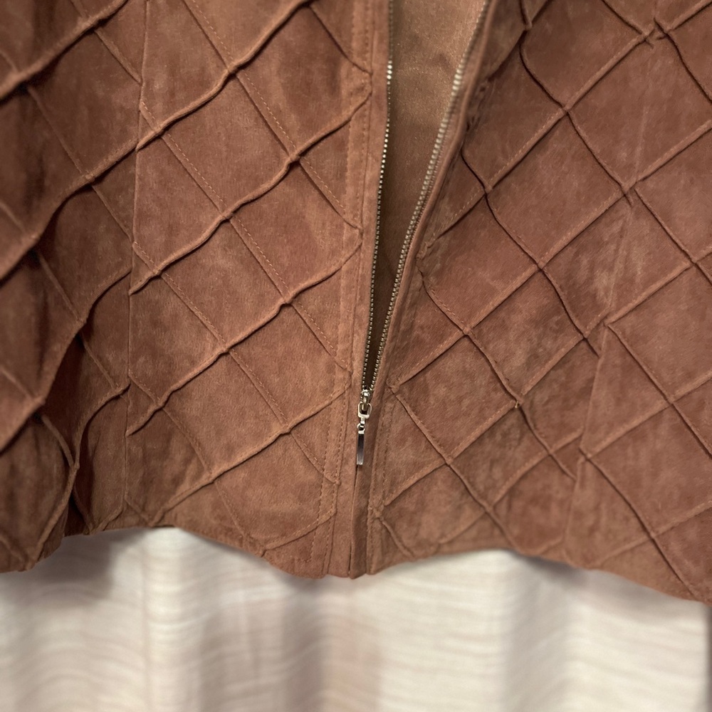 Cato Brown Diamond-Quilt Suede Zip Jacket - Picture 2 of 5